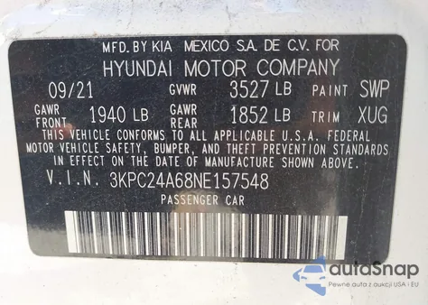 2022 Hyundai Accent Se from USA, damaged, VIN 3KPC24A68NE157548